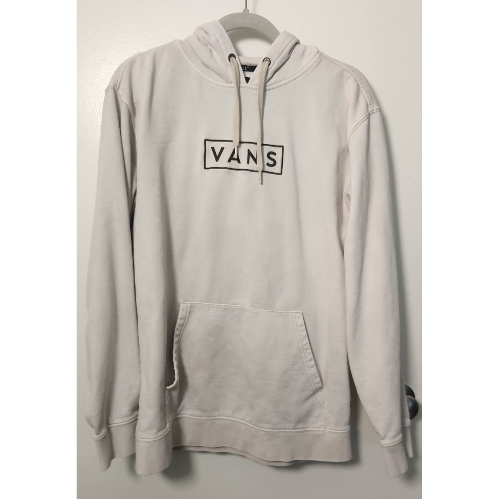 Vans Mineral Wash Pullover Hoodie Oatmeal White Mens Sz Med Embroidered Spellout